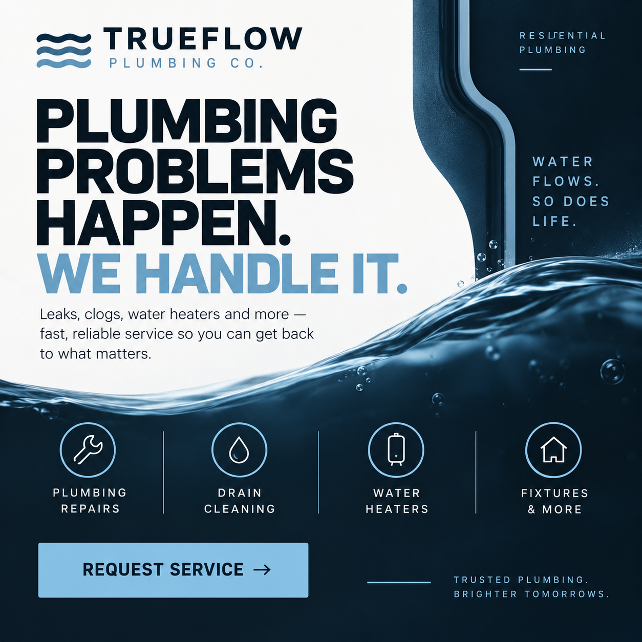 TrueFlow social graphic about common plumbing problems